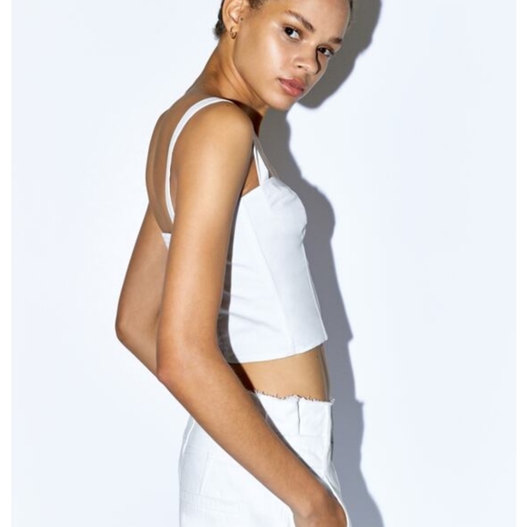 Zara Poplin White Bustier Cropped Bra Top Medium - Picture 2 of 8